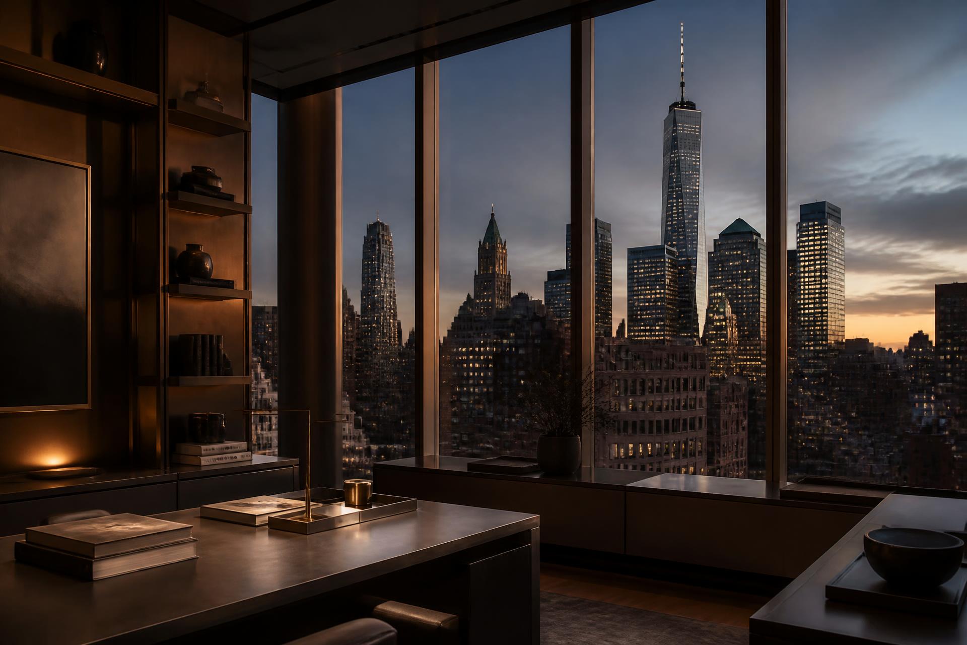 Vista de escritório boutique em Manhattan ao entardecer